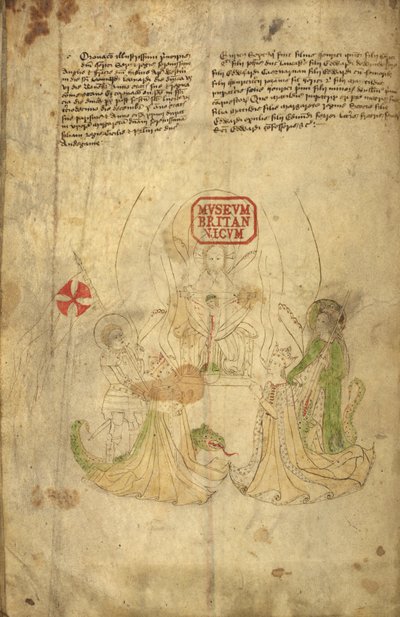 哈雷 318，f.8v 英国国王亨利六世和他的妻子安茹的玛格丽特，插图来自“英格兰国王的历史和家谱”（牛皮纸） 作者 英语学校
