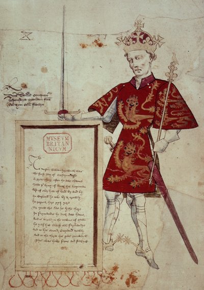 哈雷 4205 fol.1 征服者威廉一世（1027-87 年），选自约 1445-50 年《托马斯-霍尔姆爵士的纹章册》（牛皮纸） 作者 英语学校