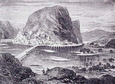 美国西弗吉尼亚州的哈珀斯费里，出自托马斯-米尔纳牧师的《地理画廊》，约1880年出版（雕刻）。 作者 英语学校