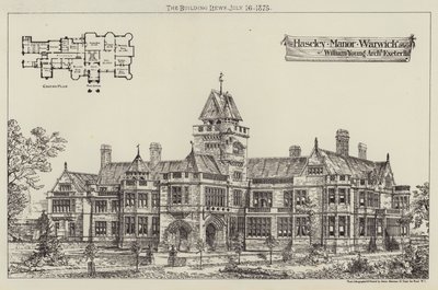 哈斯利庄园，沃里克（雕刻）。 作者 英语学校