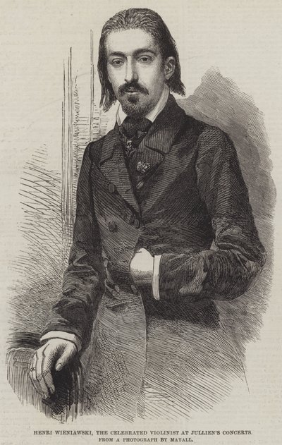 亨利·维尼亚夫斯基 (Henri Wieniawski)，于连 (Jullien) 音乐会上的著名小提琴家（版画） 作者 英语学校