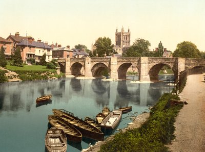 赫里福德大教堂和Wyl Bridge（手工彩色照片） 作者 英语学校