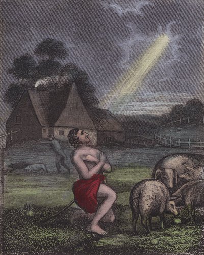 他的思想，一个受伤的父亲的形象带来了......。(彩色版画) 作者 英语学校