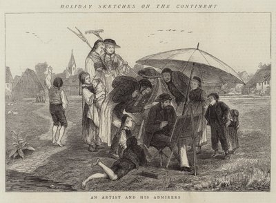 大陆上的假日草图，一位艺术家和他的崇拜者（版画） 作者 英语学校