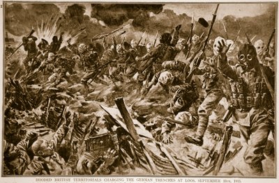 1915年9月25日，1914年至1915年，连帽英国领土在Loos为德国战壕收费 作者 英语学校