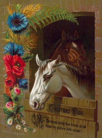 马厩中的马匹 (chromolitho) 作者 英语学校