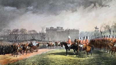 海德公园 - 公主在1863年3月7日通过爱德华七世婚礼纪念馆和丹麦亚历山德拉酒吧的志愿者队伍。 1864年 作者 英语学校