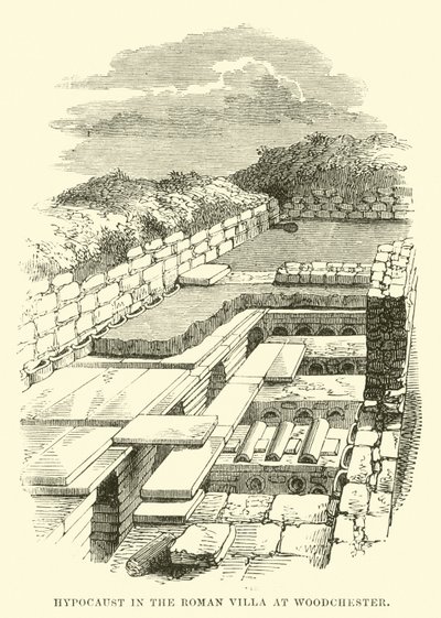 在伍德切斯特的罗马别墅的Hypocaust 作者 英语学校