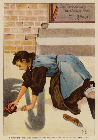 我看着女孩在后门清洗水泥路面（彩色石版画） 作者 英语学校