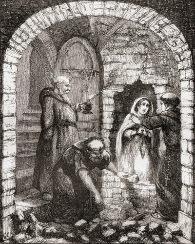 乔治·克鲁克汉克（George Cruikshank）在1865年出版的“英格利修道院：汉普郡传奇”中的插图，来自“英格尔斯比传奇或欢乐与奇迹”，作者托马斯·英格尔斯比 作者 英语学校
