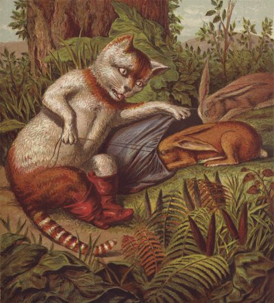 穿靴子的猫》插图（彩色石版印刷） 作者 英语学校