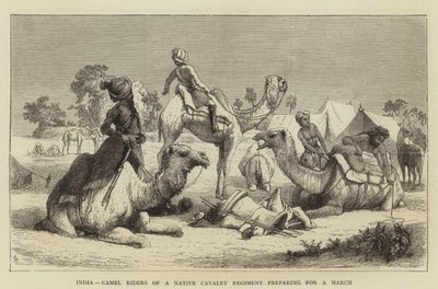 India, Camel Riders of a Native Cavalry Regiment preparing for a March (engraving) 作者 英语学校