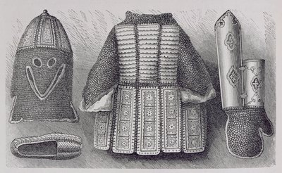 来自普杰的头盔，束腰外衣，手套和鞋子的印度人，由人类历史，第三卷，由Friedrich Ratzel教授，1898年 作者 英语学校