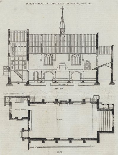 Infant School and Residence，Pile-Street，布里斯托尔（雕刻） 作者 英语学校