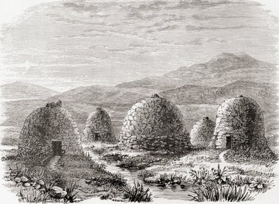 1859年在外赫布里底群岛的刘易斯岛上的Uig居住的小屋，来自1886年出版的Samuel G. Green的“用笔和铅笔绘制的苏格兰图片” 作者 英语学校