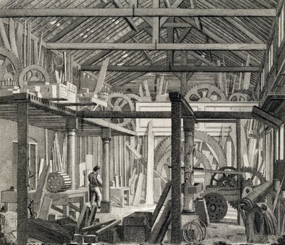 约翰Bunyans会议室的内部视图在Zoar街，Gravel Lane，Southwark，用作车间和锯木厂，c.1822（另见190619） 作者 英语学校