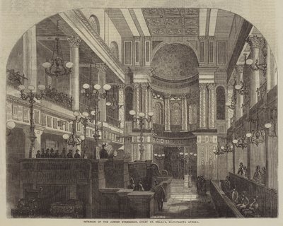 大圣海伦犹太会堂的内部，主教街（Bishopsgate Street）（雕刻）。 作者 英语学校