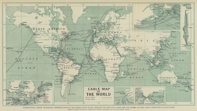 当今世界使用的国际海上电报，显示每条路线中所采取的方向和运营中的电缆线路数量（光刻） 作者 英语学校
