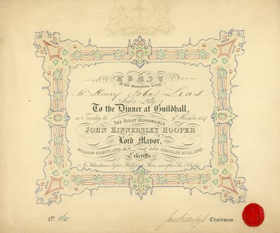 1847年11月9日在伦敦市政厅举行的宴会邀请函 作者 英语学校