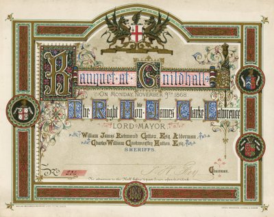 1868年11月9日在伦敦市政厅举行的宴会邀请函 作者 英语学校
