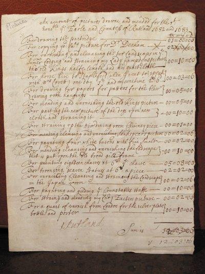 清洗威廉-莎士比亚肖像的发票，约1682年（纸上墨水）。 作者 英语学校