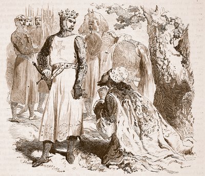 塞浦路斯的艾萨克乞求释放他的女儿，插图来自卡塞尔斯画报英国历史（棕褐色照片） 作者 英语学校