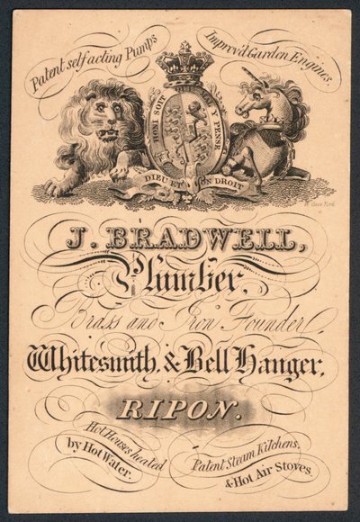 J Bradwell，水管工，黄铜和铁创始人，白人和钟挂，交易卡 作者 英语学校