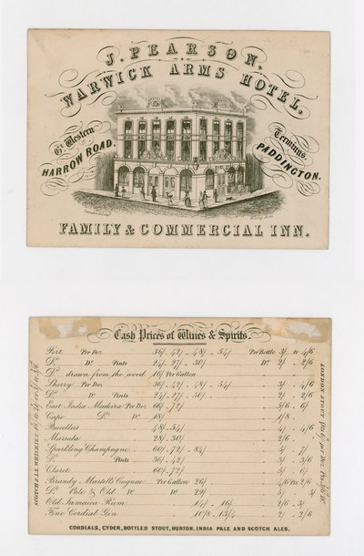J Pearson，Warwick Arms Hotel，外贸卡（正面和背面） 作者 英语学校