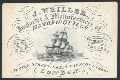 J Weiller，进口商和制造商Hambro Quills，2 Tenter Street，贸易卡 作者 英语学校