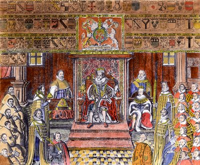 法院的詹姆斯一世（1566-1625），（雕刻）（后期着色） 作者 英语学校