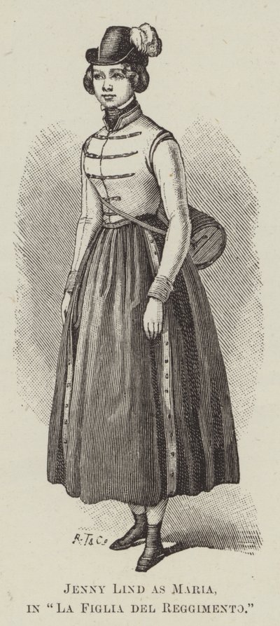珍妮·林德（Jenny Lind）在《军团的女儿》（版画）中饰演玛丽亚 作者 英语学校