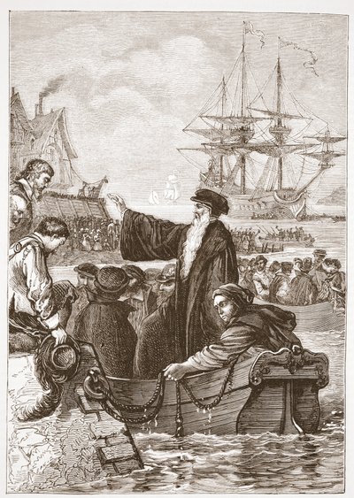 约翰阿拉斯科和他的会众离开英格兰，詹姆斯艾特肯威利（1808-1890），酒吧的新教历史插图。 1878年 作者 英语学校