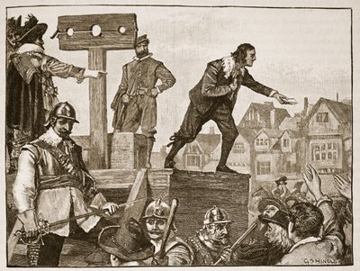 关于颈手枷的John Lilburne，来自Cassells Illustrated History of England的插图（棕褐色照片） 作者 英语学校
