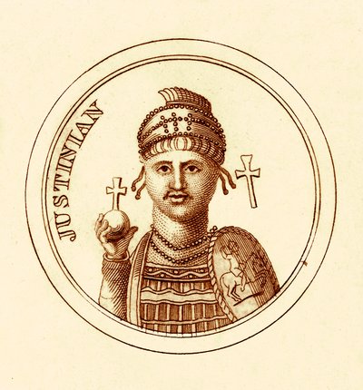 查士丁尼，1825年出版的乔治·克拉布的“环球历史辞典”插图（数字增强图像） 作者 英语学校