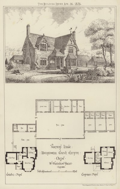 守护者小屋，Broadwell Grove庄园，Oxon（雕刻）。 作者 英语学校