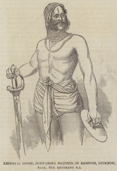 Khoosyal Doobe, Surwarrea Brahmin, 来自 Rampoor, Lucknow, Naik, 8th Regiment Native Infantry (雕刻) 作者 英语学校