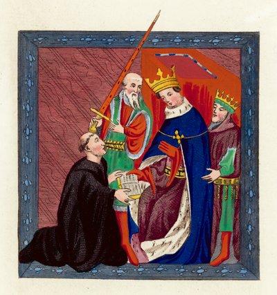 King Henry VI and John Lydgate (coloured engraving) 作者 英语学校