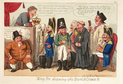 乔国王处置他的西班牙王冠！！！ 酒馆。 1808（手工彩色雕刻） 作者 英语学校