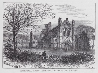 Kirkstall 修道院，Kirkstall 车站，靠近利兹（雕刻） 作者 英语学校