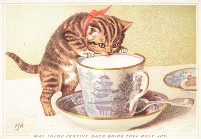 喝在茶杯外面的小猫，圣诞卡 作者 英语学校