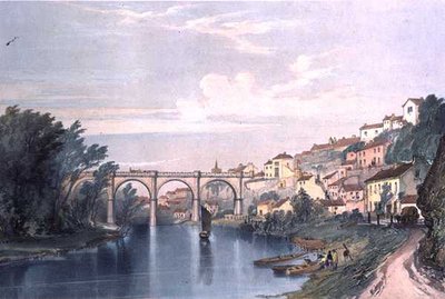 Knaresborough高架桥，东约克郡和西约克郡交界处的铁路，图版38来自里斯的 "铁路版画"，由J.C.伯恩（1836-77）雕刻，约1850年（彩色平印）。 作者 英语学校