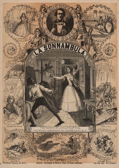 La Sonnambula, one of Sam Cowells Comic Songs (colour litho) 作者 英语学校