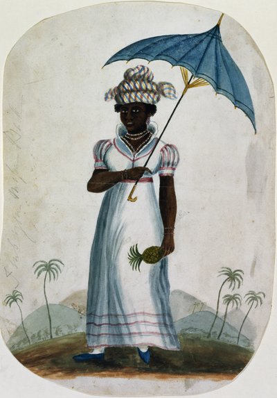有遮阳伞和菠萝的夫人，c.1840（纸上的wc） 作者 英语学校