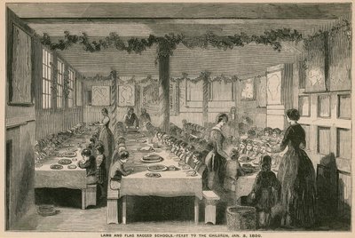 羊羔和国旗衣衫褴褛的学校，1850年1月3日为孩子们盛宴 作者 英语学校