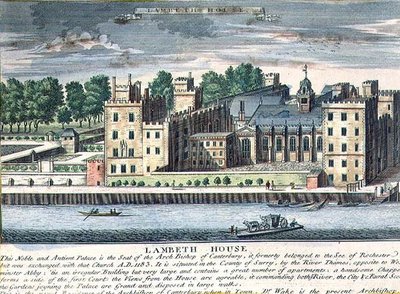 兰贝斯宫，坎特伯雷大主教的住所，约1715-37年（雕刻）。 作者 英语学校
