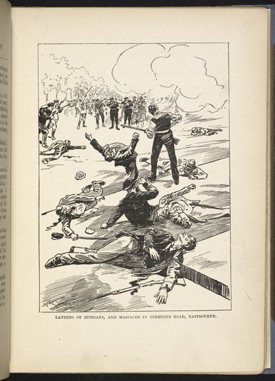 俄国人在伊斯特本总站路登陆和大屠杀》，插图选自 William Le Queux 所著《1897 年英国的大战》。 作者 英语学校