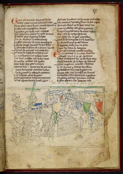 Lansdowne 782 f.27r 骑马骑士之间的战斗，选自《Chanson d