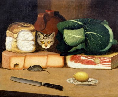 更大的静物与猫狩猎鼠标，c.1840 作者 English School