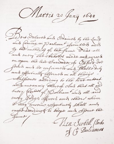 1648年6月20日Henry Scobell的来信 作者 英语学校