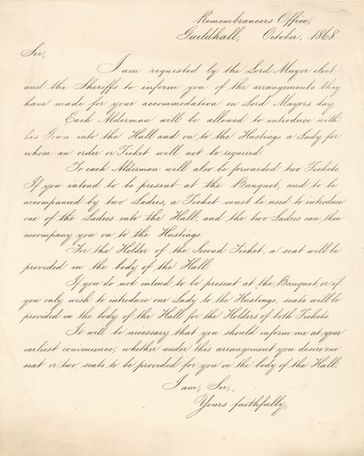 1868年11月9日在伦敦市政厅举行宴会的详细安排 作者 英语学校